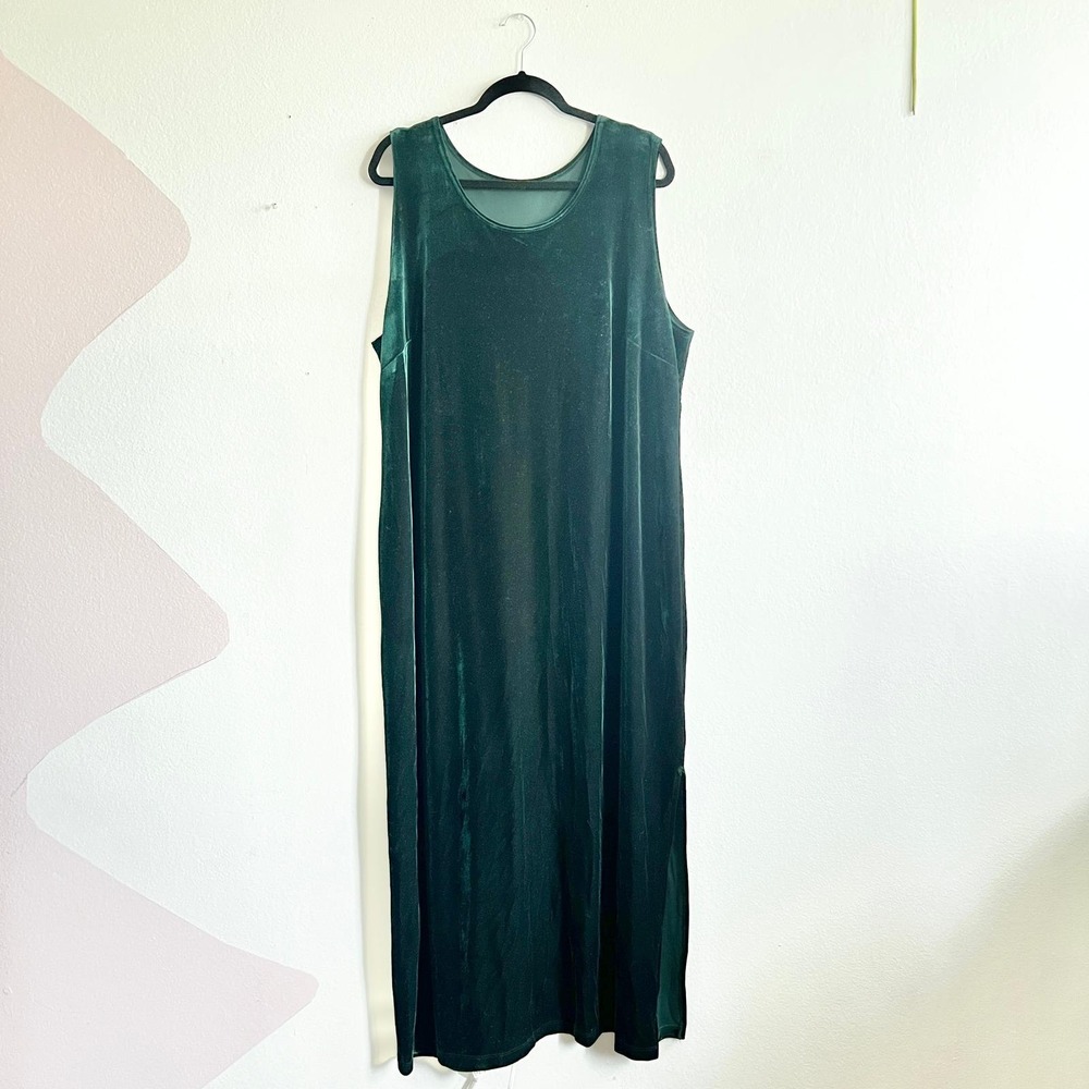 Vintage‎ Green Velvet Maxi Dress Whimsical Retro Glam Y2K Witchy Whimsigoth 2X